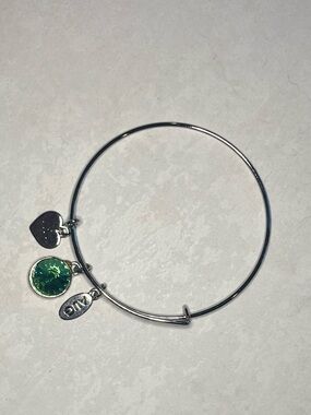 Silver Bangle Bracelet with August Birthstone